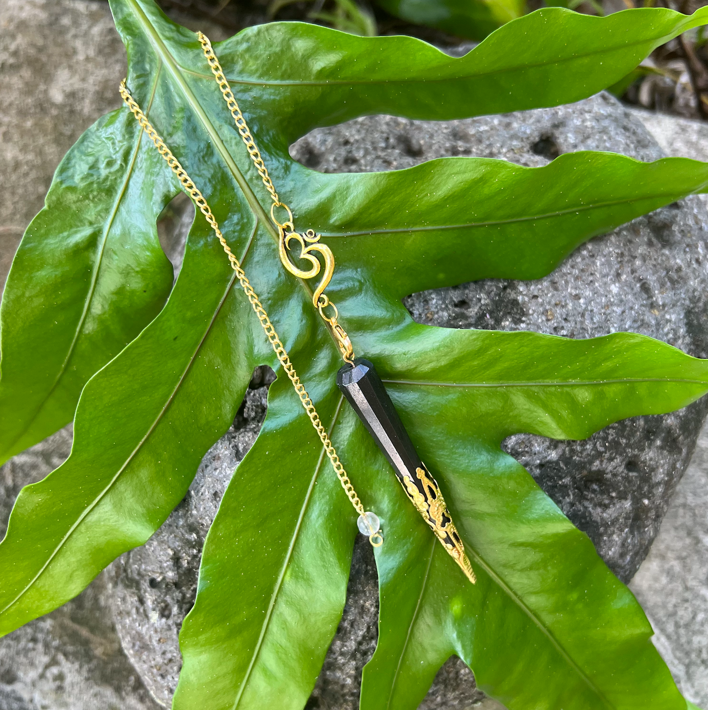 "Purification & Protection" Gold Black Tourmaline Pendulum | Divination Tool