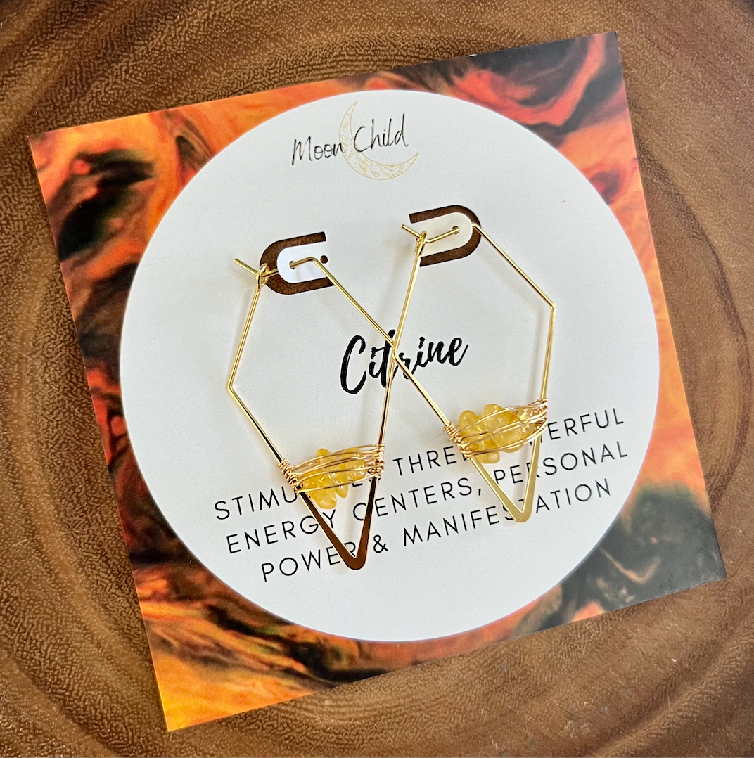 Citrine Geometric Gold Earrings ~ "Success"