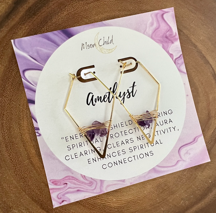 Amethyst Geometric Gold Earrings ~ "Purification"