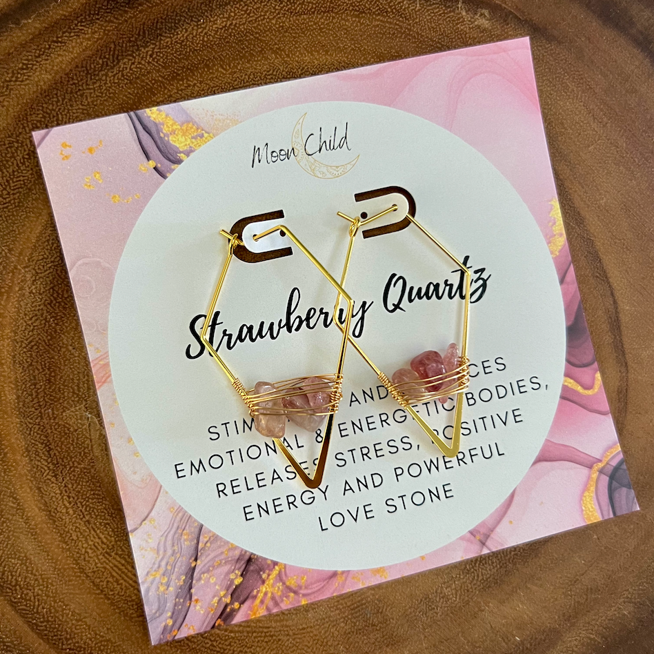 Strawberry Quartz Geometric Gold Earrings