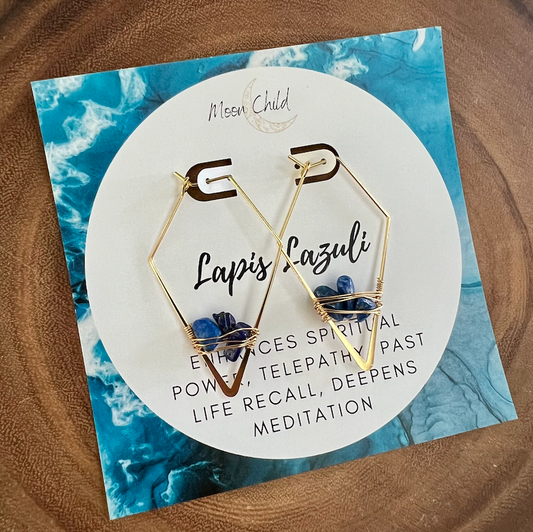 Lapis Lazuli Geometric Gold Earrings "Spiritual Power"
