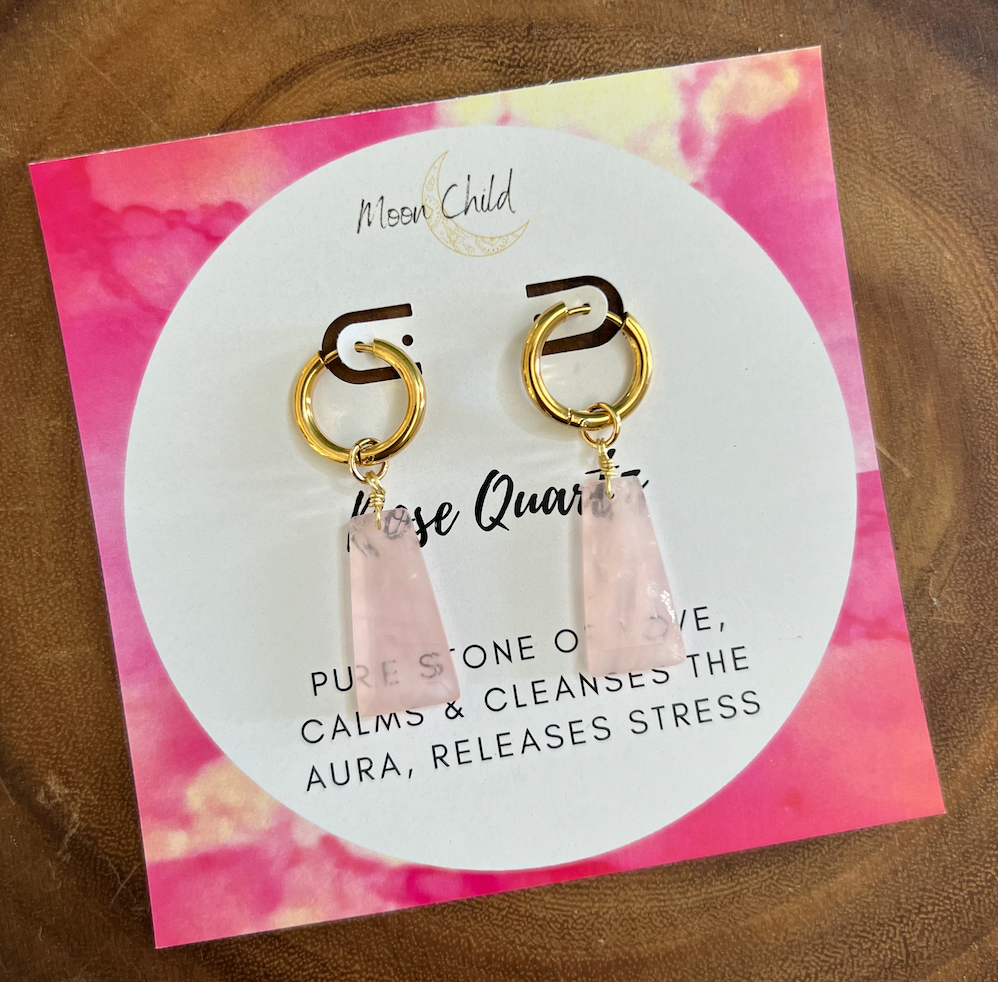 Rose Quartz Egyptian Gemstone Gold Earrings