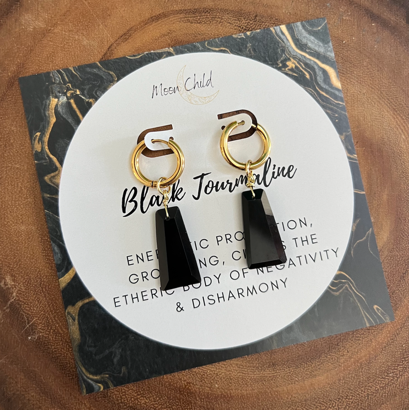 Black Tourmaline Egyptian Gemstone Gold Earrings