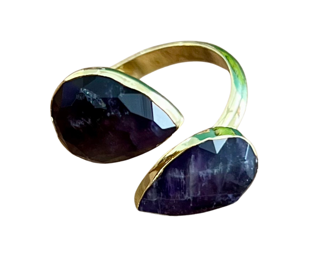 Amethyst Gold Teardrop Wrap Ring