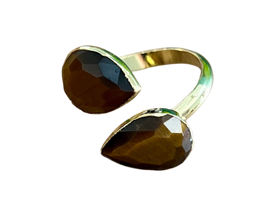 Tiger's Eye Gold Teardrop Wrap Ring