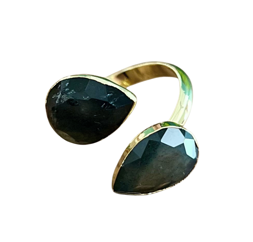 Labradorite Gold Teardrop Wrap Ring