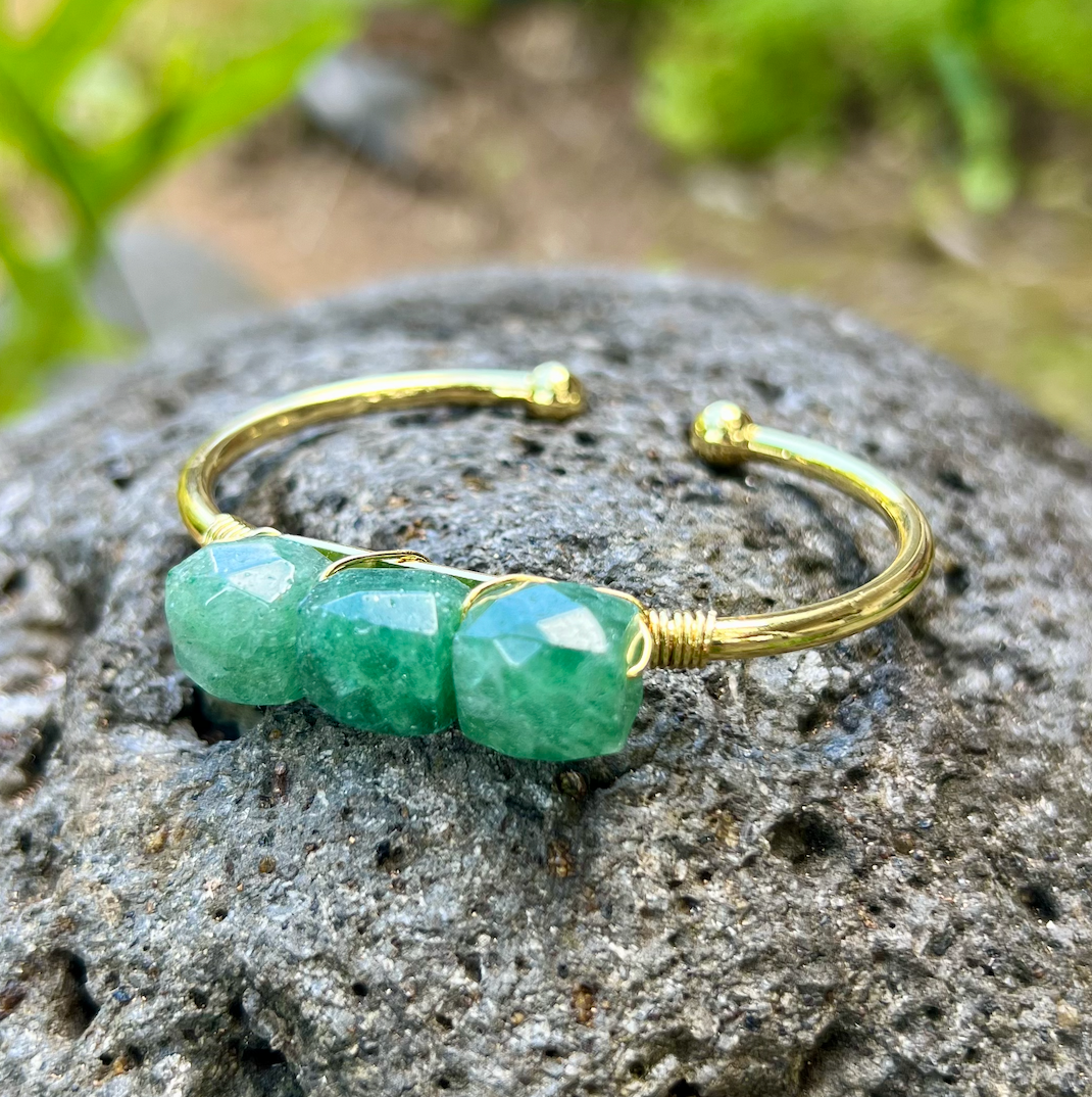 Amazonite Tri Gemstone Gold Bangle