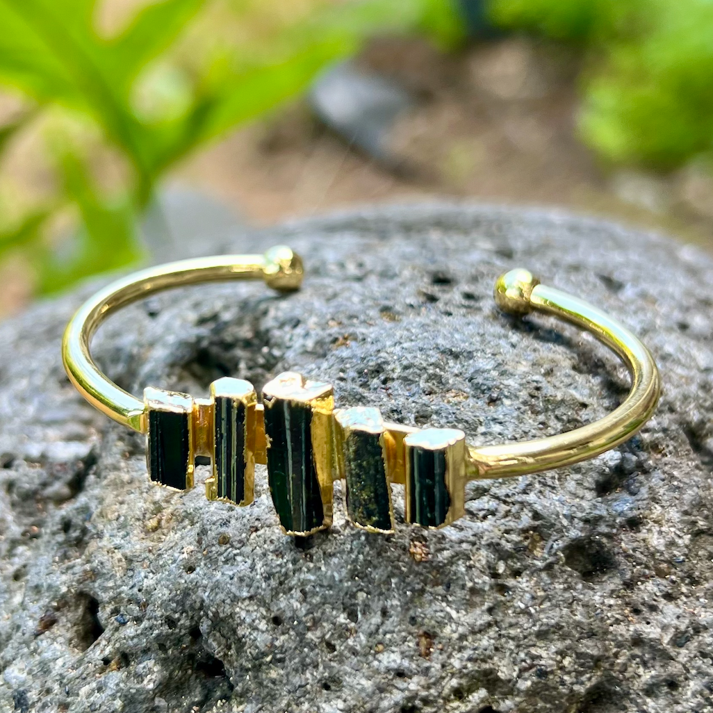 Black Tourmaline (Five Stone) Gold Bangle