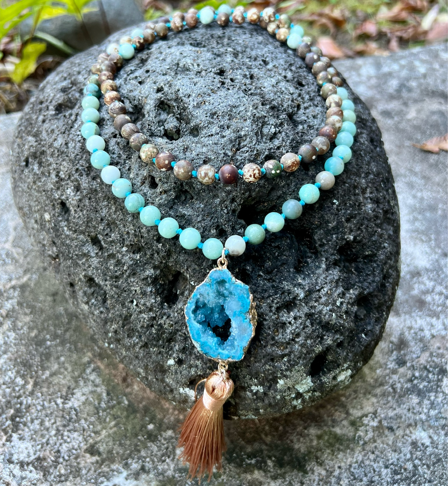 Amazonite Geode Mala Bead Necklace