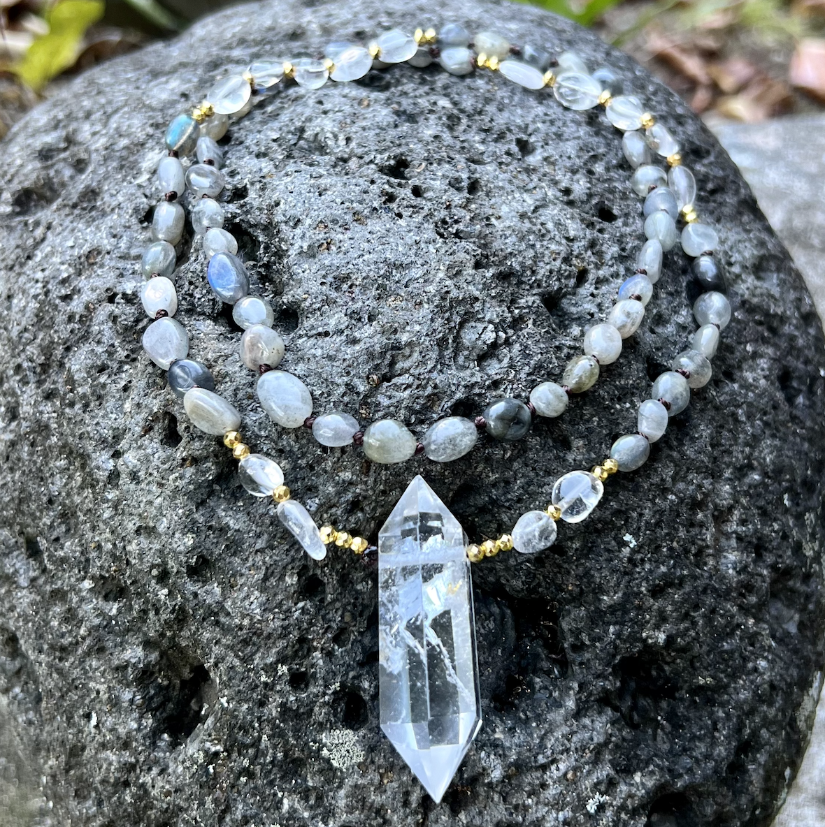 Labradorite deals and quartz crystal necklace