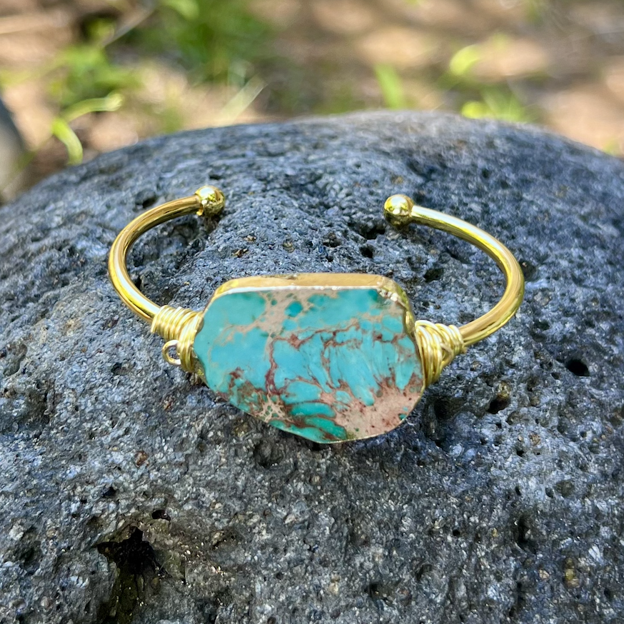 Seafoam Jasper Gemstone Gold Bangle