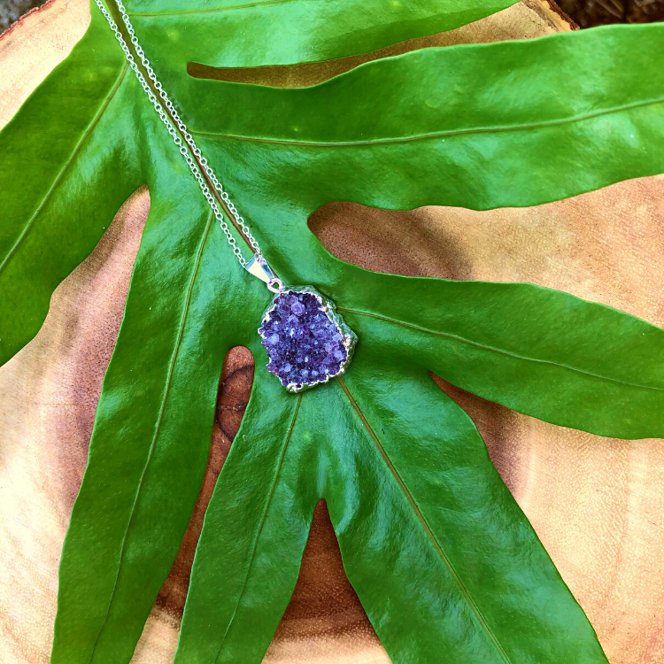 Amethyst Crystal Cluster Gemstone Necklace ~ "Clearing Negativity"