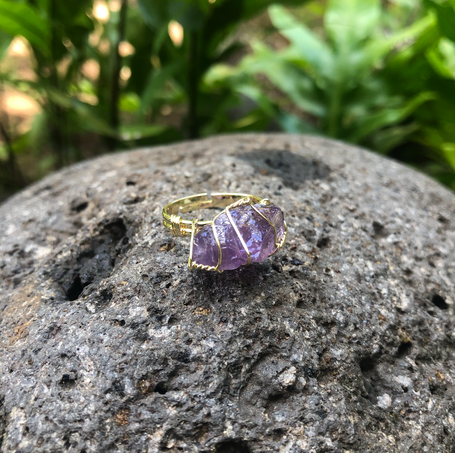 Amethyst Rough Gemstone Gold Adjustable Ring ~ "Clearing Negativity"
