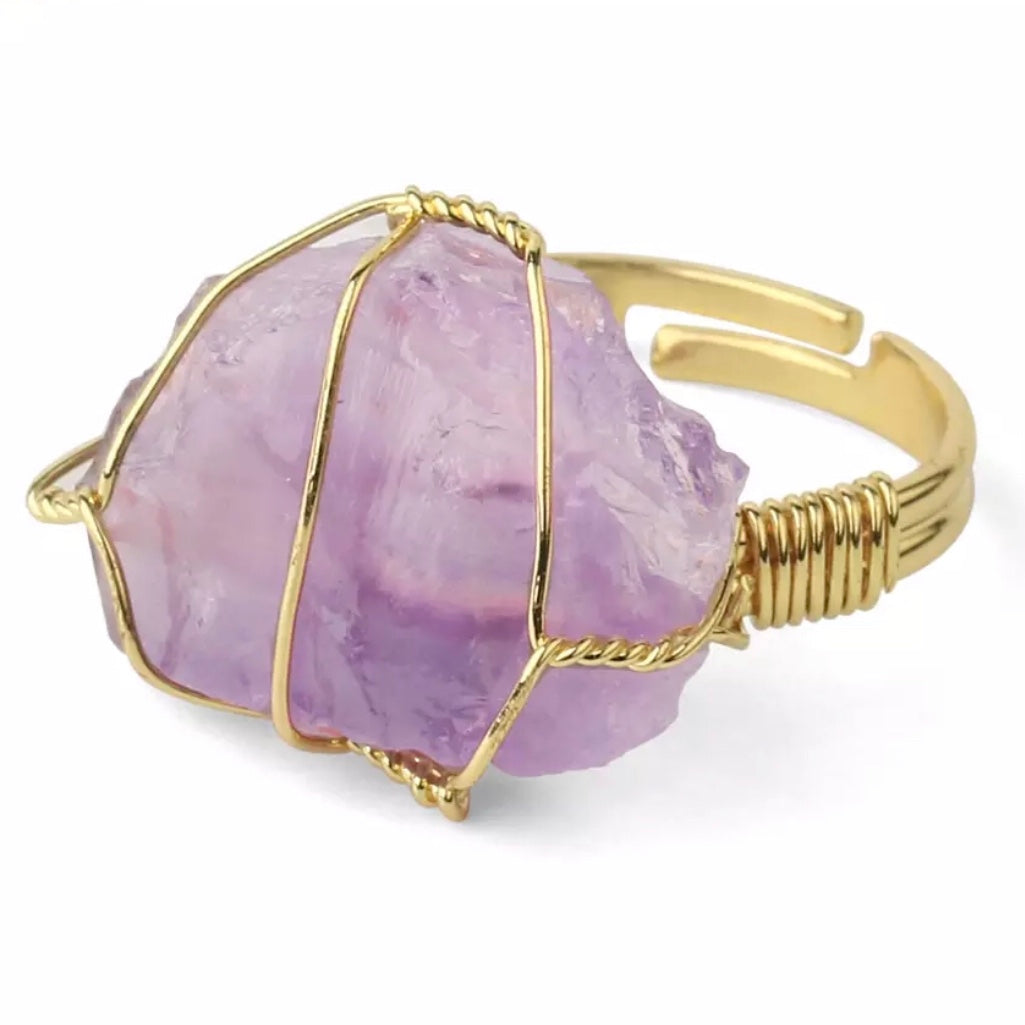 Amethyst Rough Gemstone Gold Adjustable Ring ~ "Clearing Negativity"