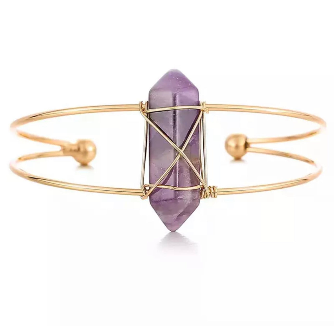 Amethyst Obelisk Gemstone Gold Bangle Cuff Bracelet ~ "Clearing Negativity"