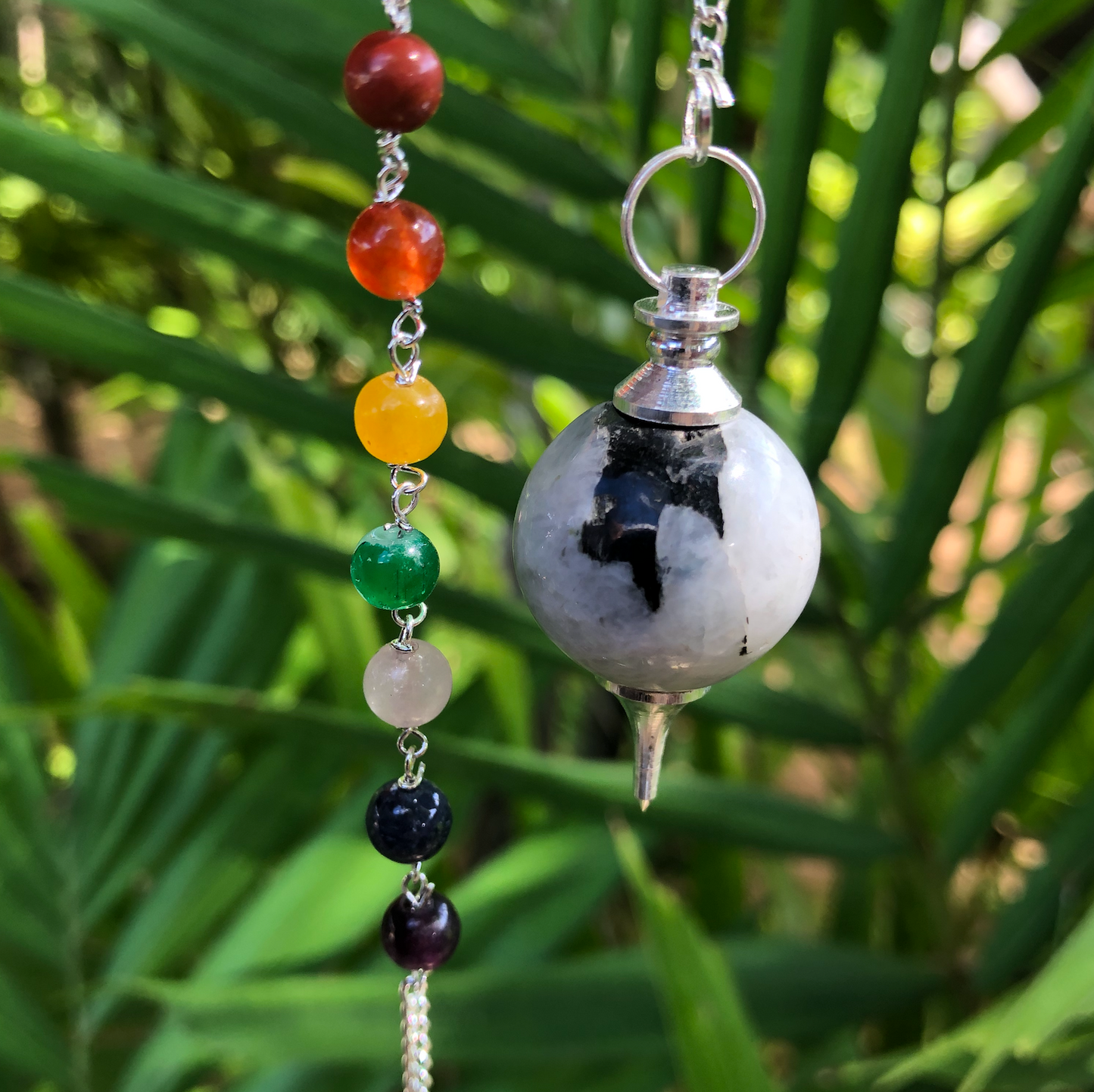 Chakra Rainbow Moonstone Ball Pendulum ~ "Intuition & Moon Energy"