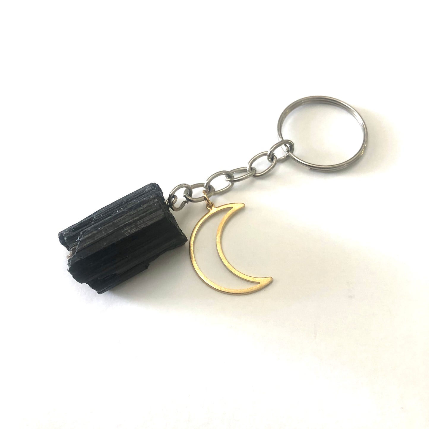 Black Tourmaline Rough Gemstone Key Chain ~ "Protection"