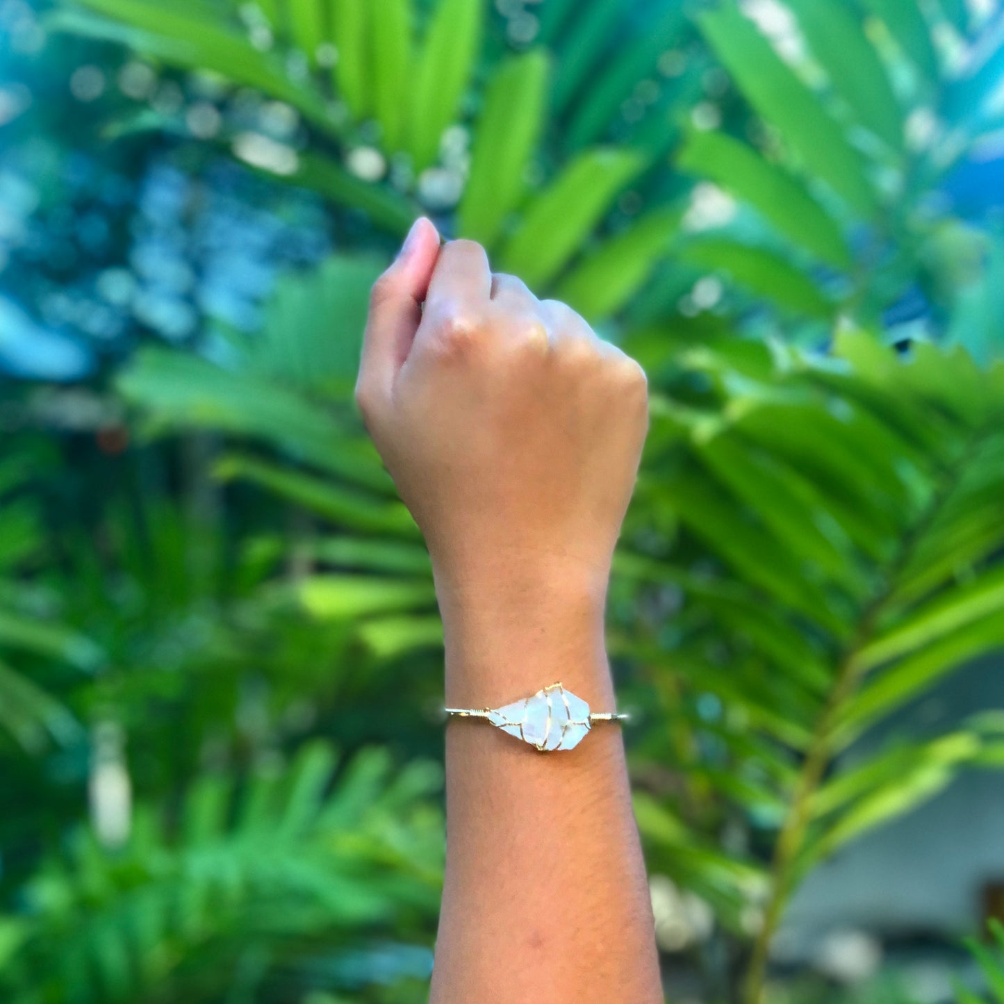 Clear Crystal Quartz Rough Gemstone Gold Bangle Cuff Bracelet ~ "Spiritual Awareness, Clarity, & Power"