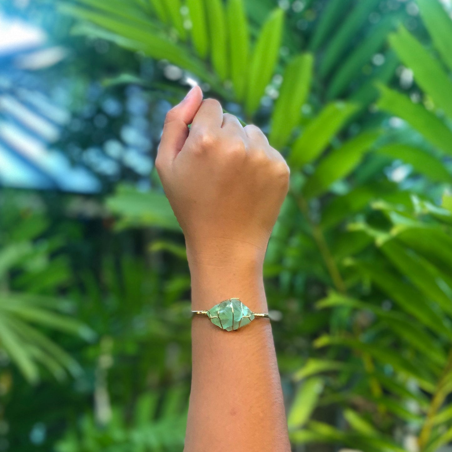 Green Fluorite Rough Gemstone Gold Bangle Cuff Bracelet ~ "Energy, Health, & Healing"