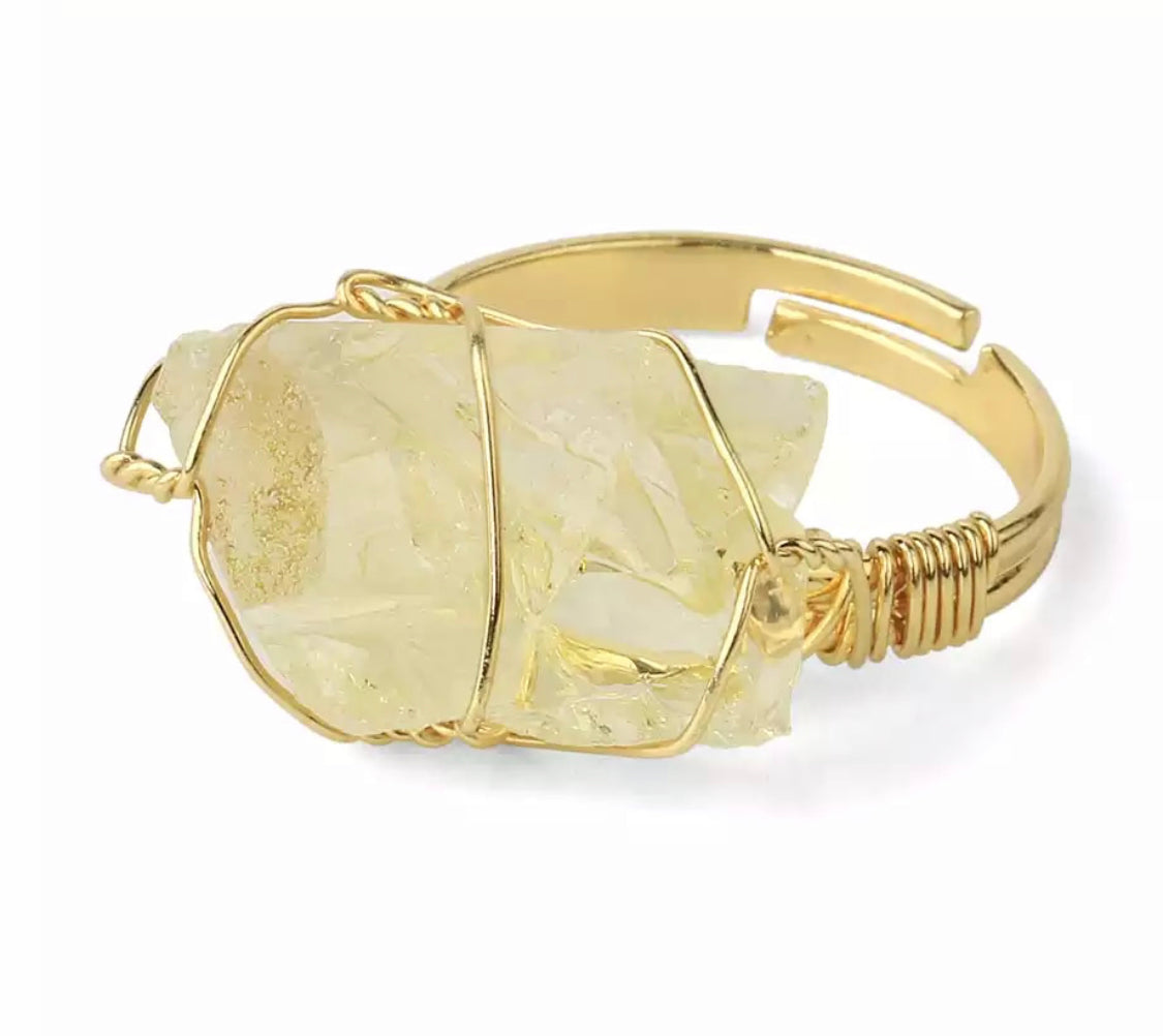 Citrine Rough Gemstone Gold Adjustable Ring ~ "Manifestation"