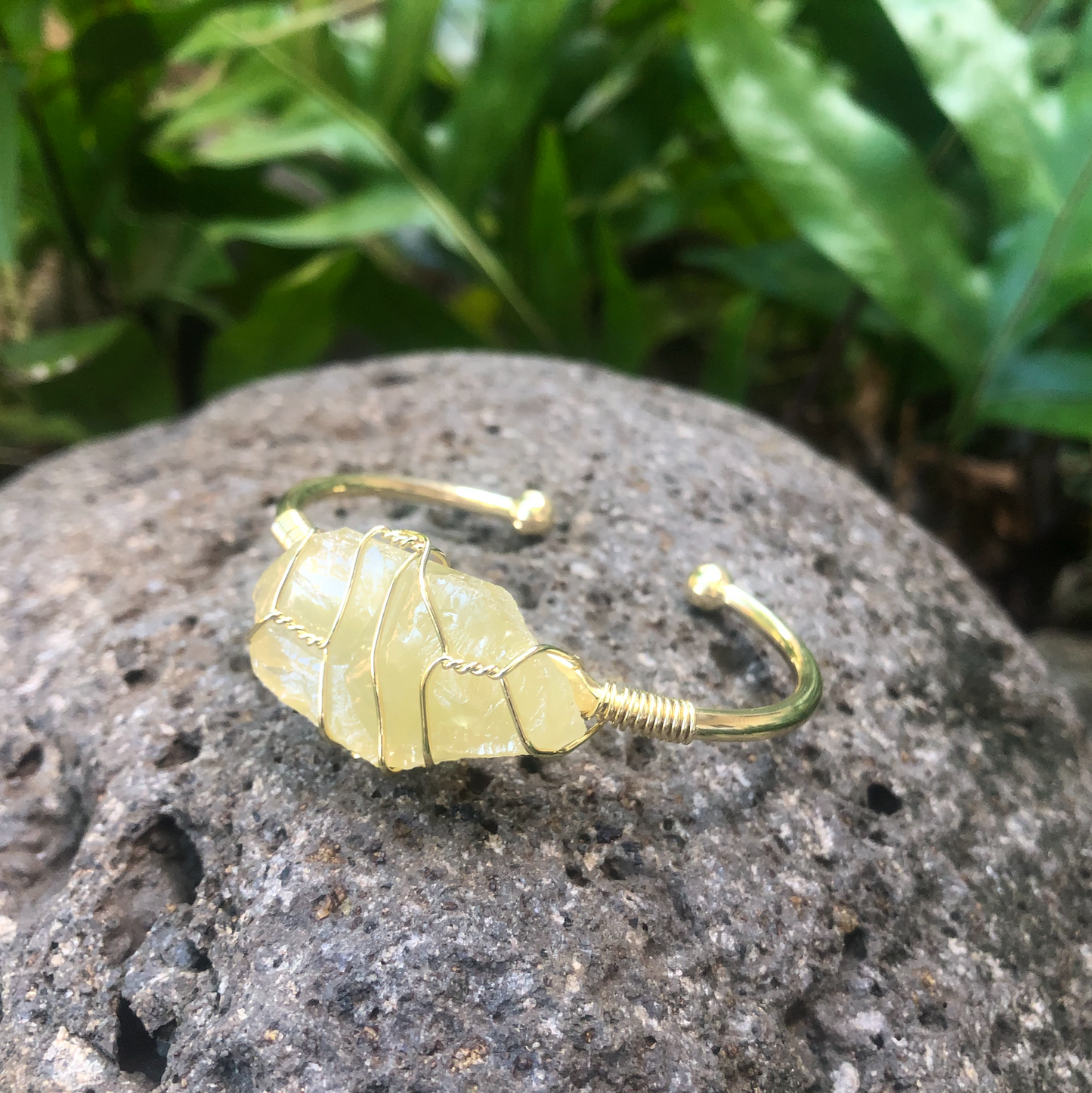 Citrine Rough Gemstone Gold Bangle Cuff Bracelet ~ "Manifestation"