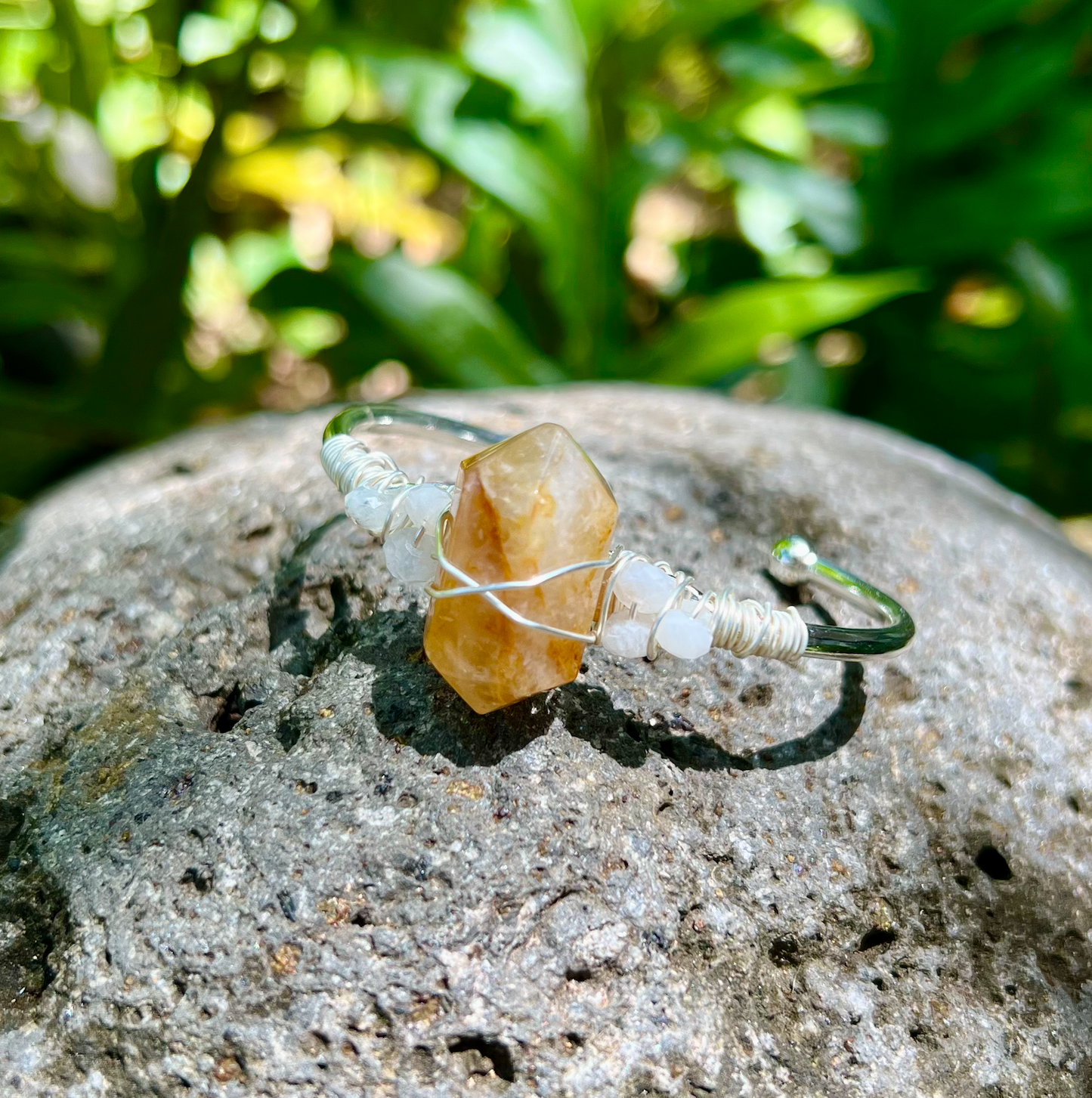 Citrine Silver Bangle Cuff Bracelet ~ "Manifestation"
