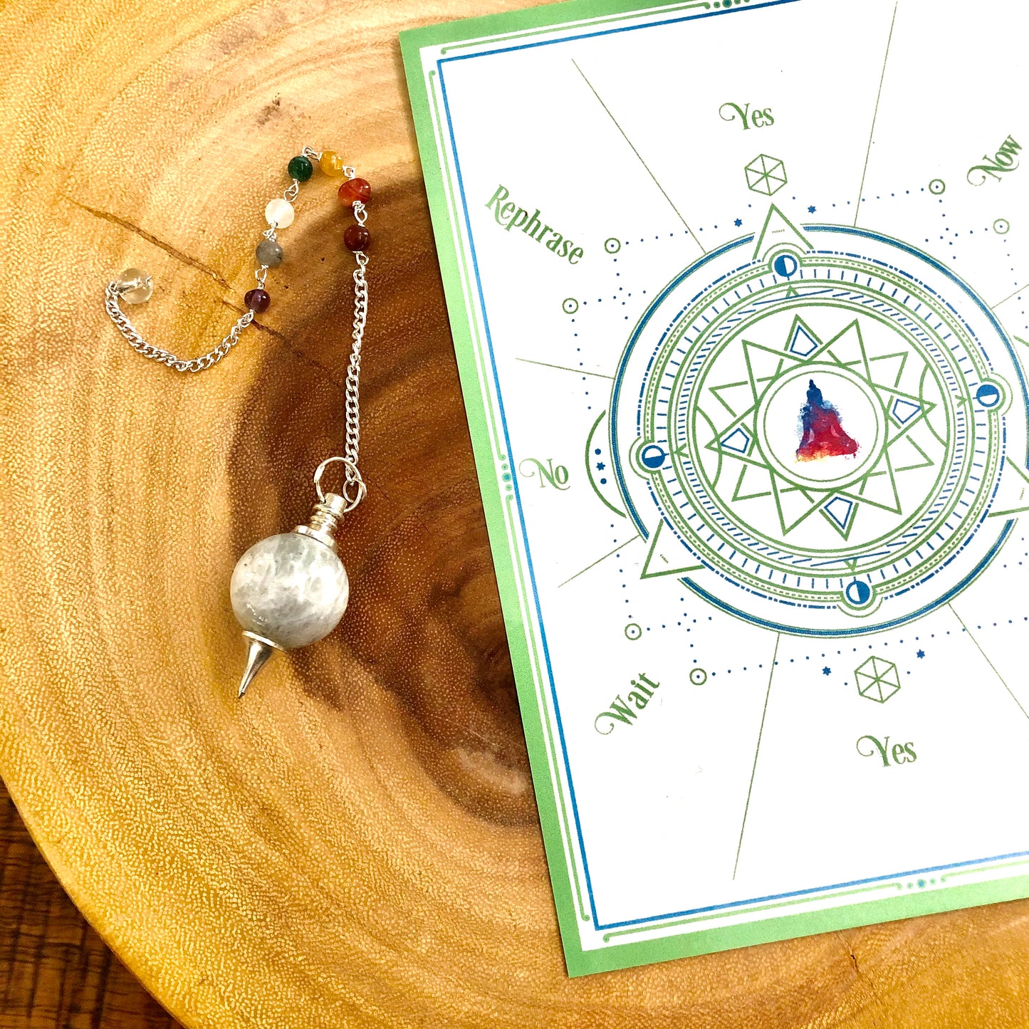 Chakra Moonstone Pendulum w/ Pendulum Card