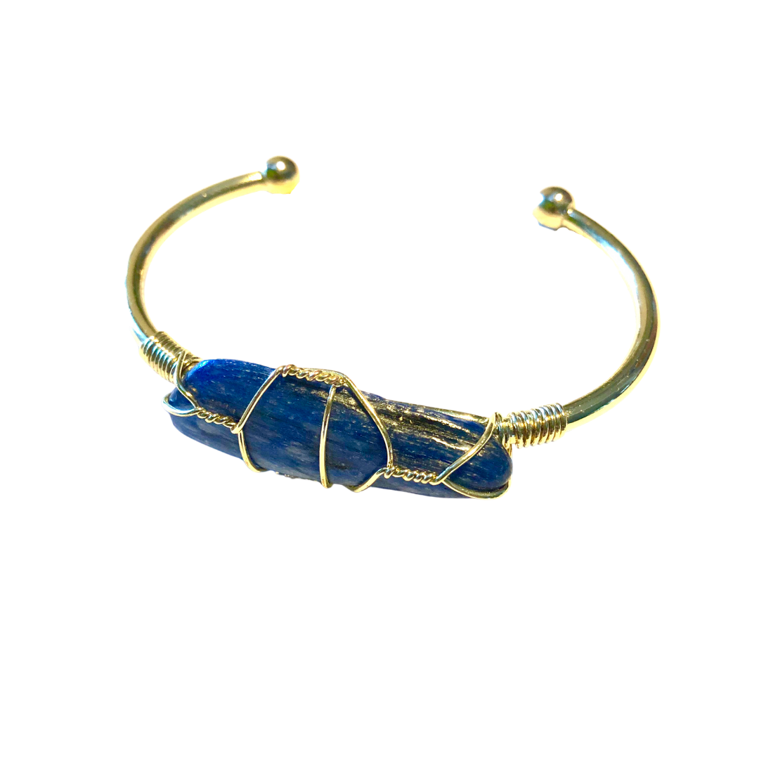 Kyanite Rough Gemstone Gold Bangle Cuff Bracelet ~ "Spiritual Awakening & Astral Travel"
