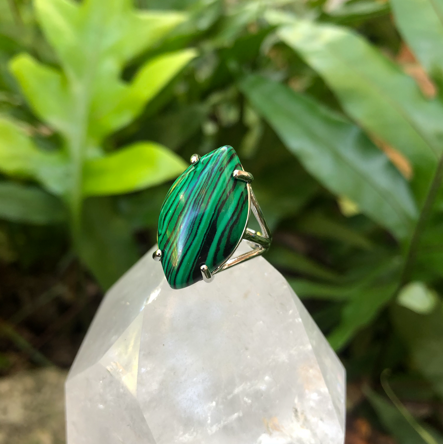 Malachite Gemstone Marquis Adjustable Ring