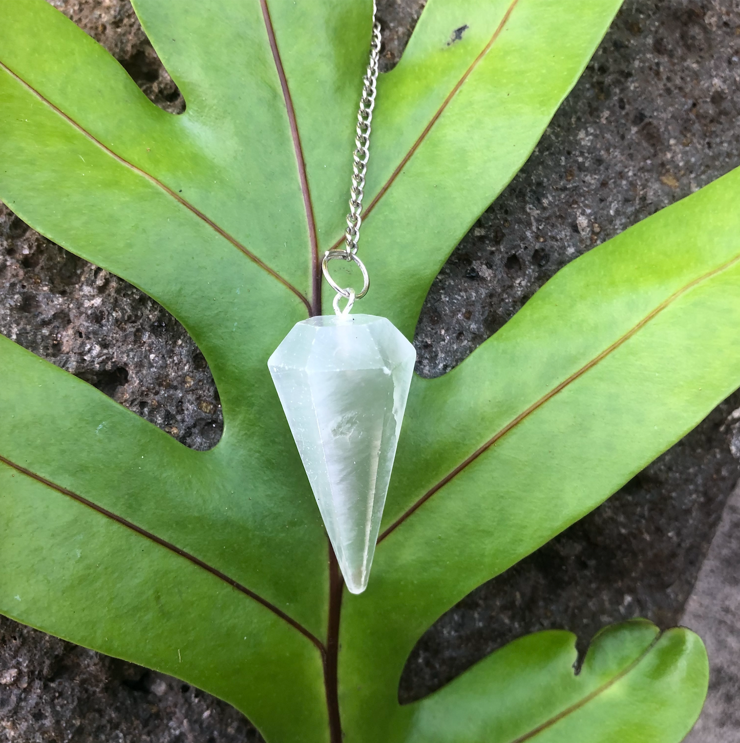 Selenite Chakra Pendulum w/ Wooden Pendulum Moon Board