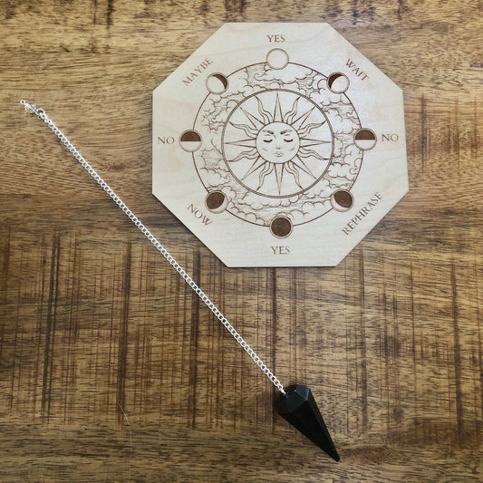 Black Tourmaline Pendulum w/ Wooden Pendulum Moon Board