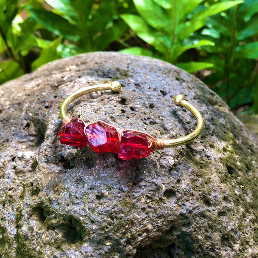 Garnet Raw Gemstone Gold Bangle Cuff Bracelet "Strength, Anxiety & Balance" Bracelet