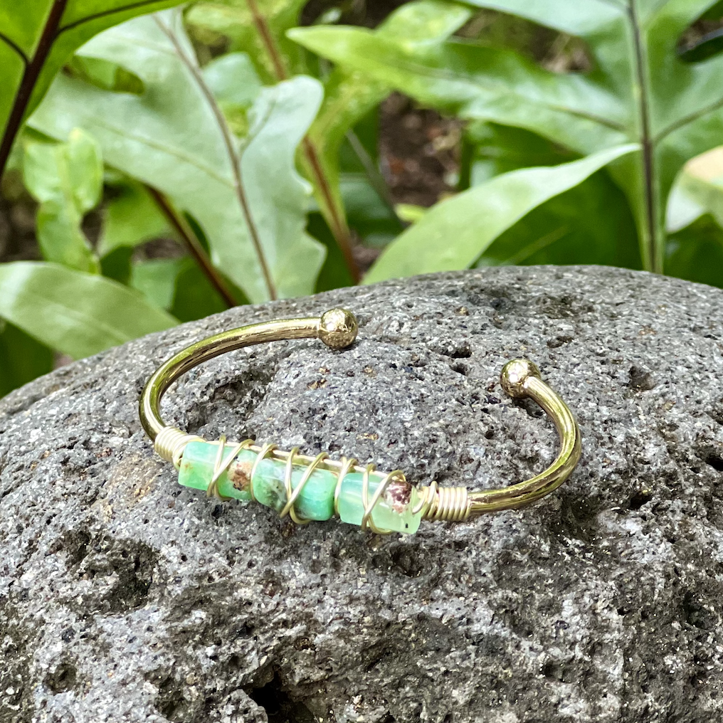 Australian Jade Gemstone Gold Bangle Cuff ~ "Chi, Life Force Energy, & Abundance"