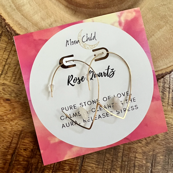 Rose Quartz Rough Tear Drop Gold Earrings ~ "Love & Tranquility"