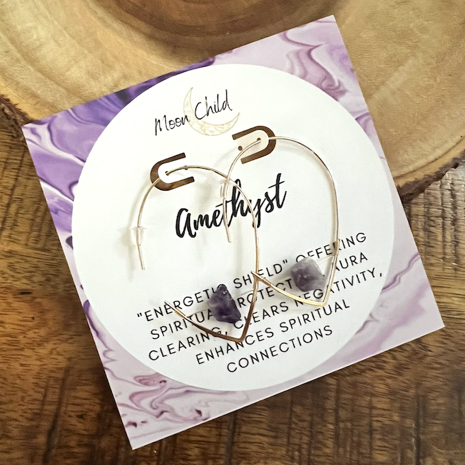 Amethyst Rough Tear Drop Gold Earrings ~ "Energetic Protection & Aura Clearing"
