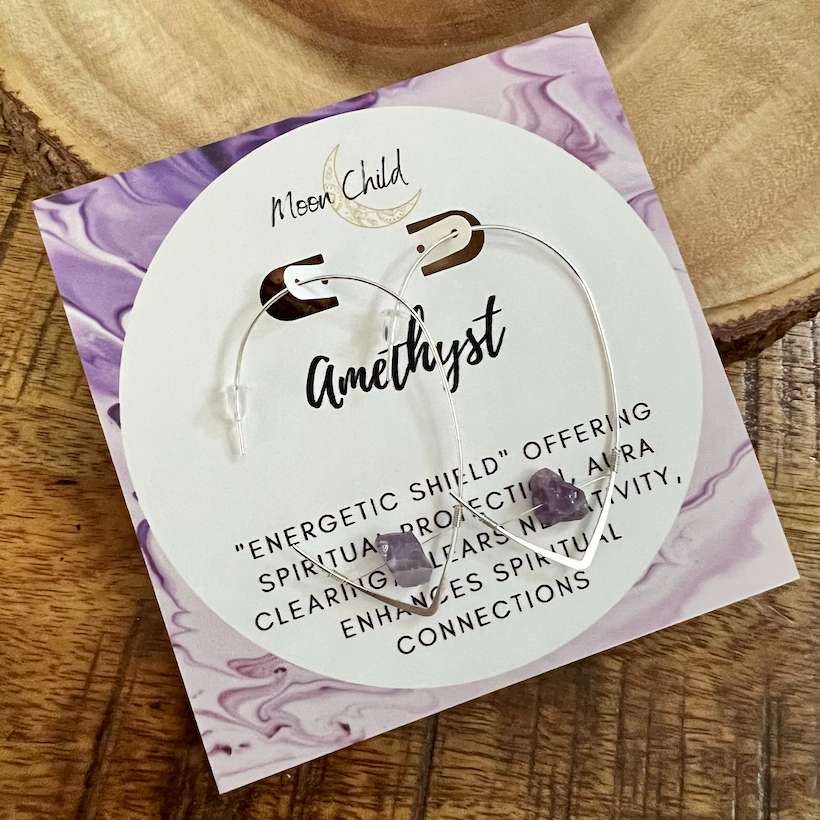 Amethyst Rough Tear Drop Silver Earrings ~ "Energetic Protection & Aura Clearing"