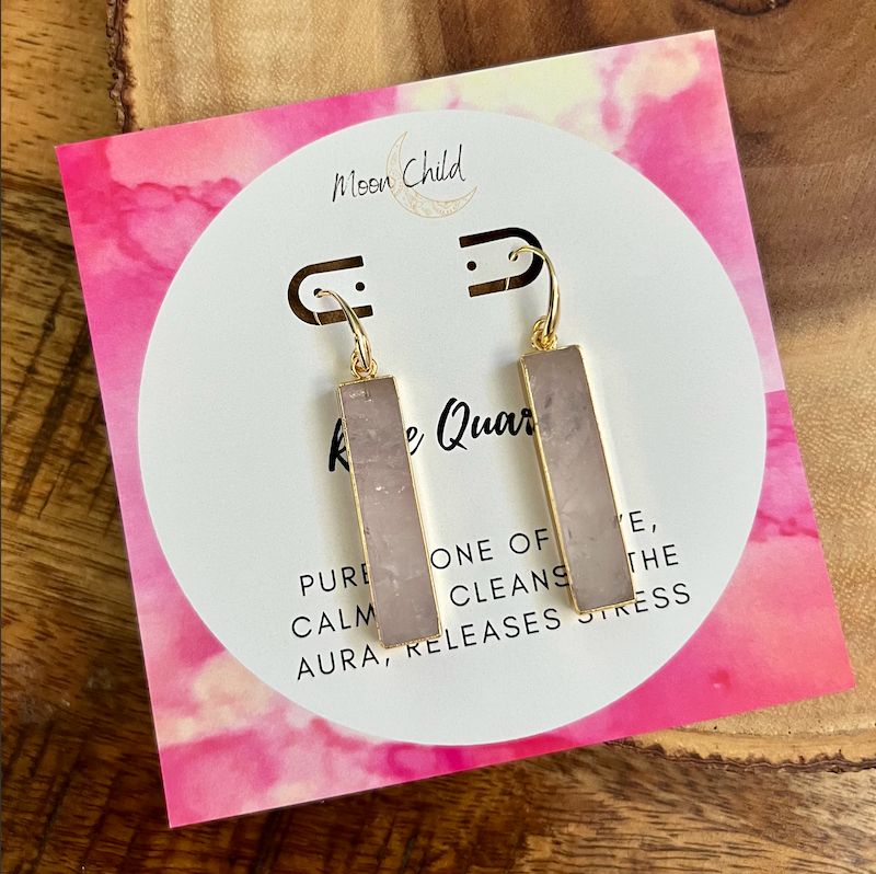 Rose Quartz Long Gold Earrings ~ "Love & Tranquility"