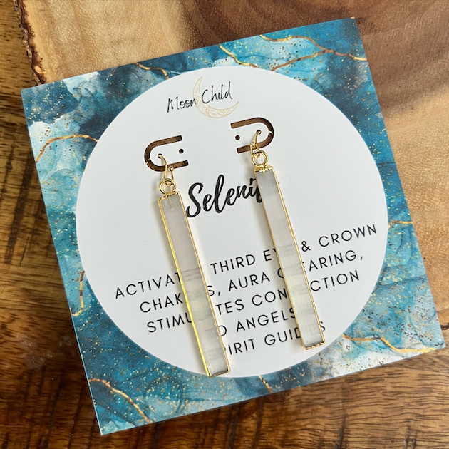 Selenite Long Gold Earrings ~ "Aura Clearing"