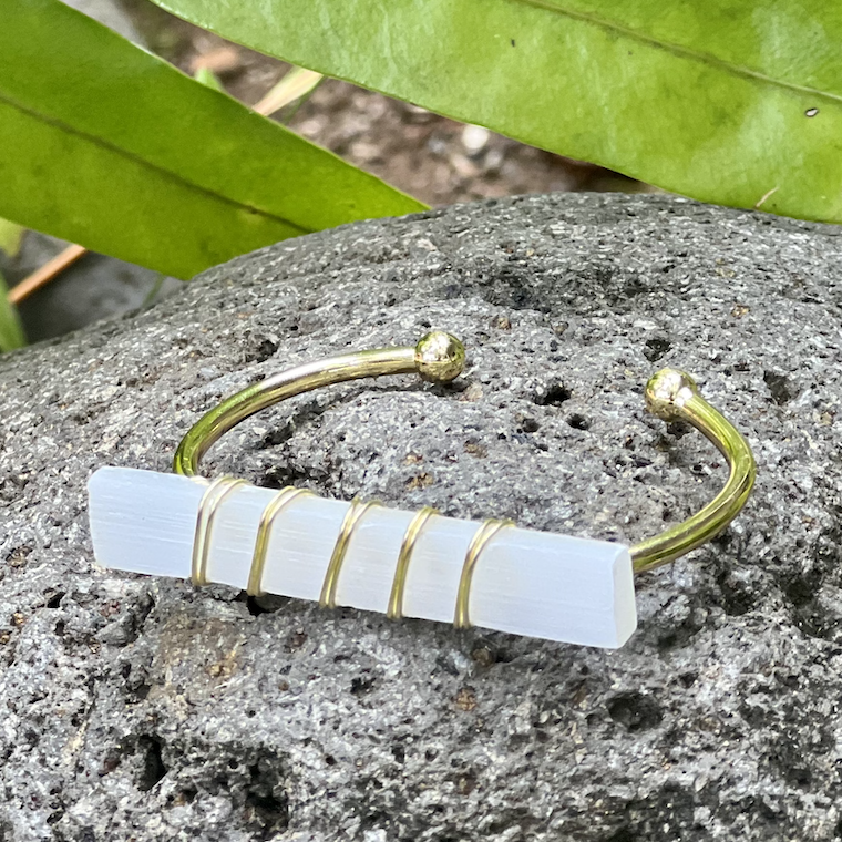 Selenite Bar Gold Bracelet "Clarity & Aura Clearing"