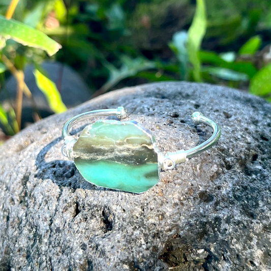 Green Chrysoprase Silver Bangle Cuff Bracelet