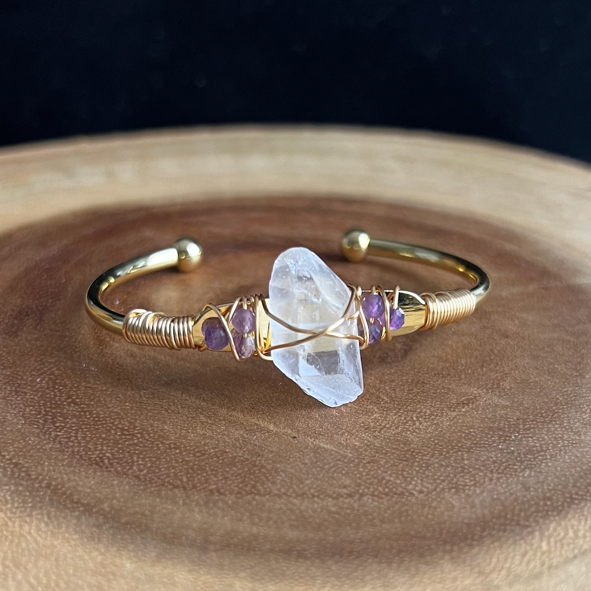 Crystal Quartz & Amethyst Bangle - Clearance