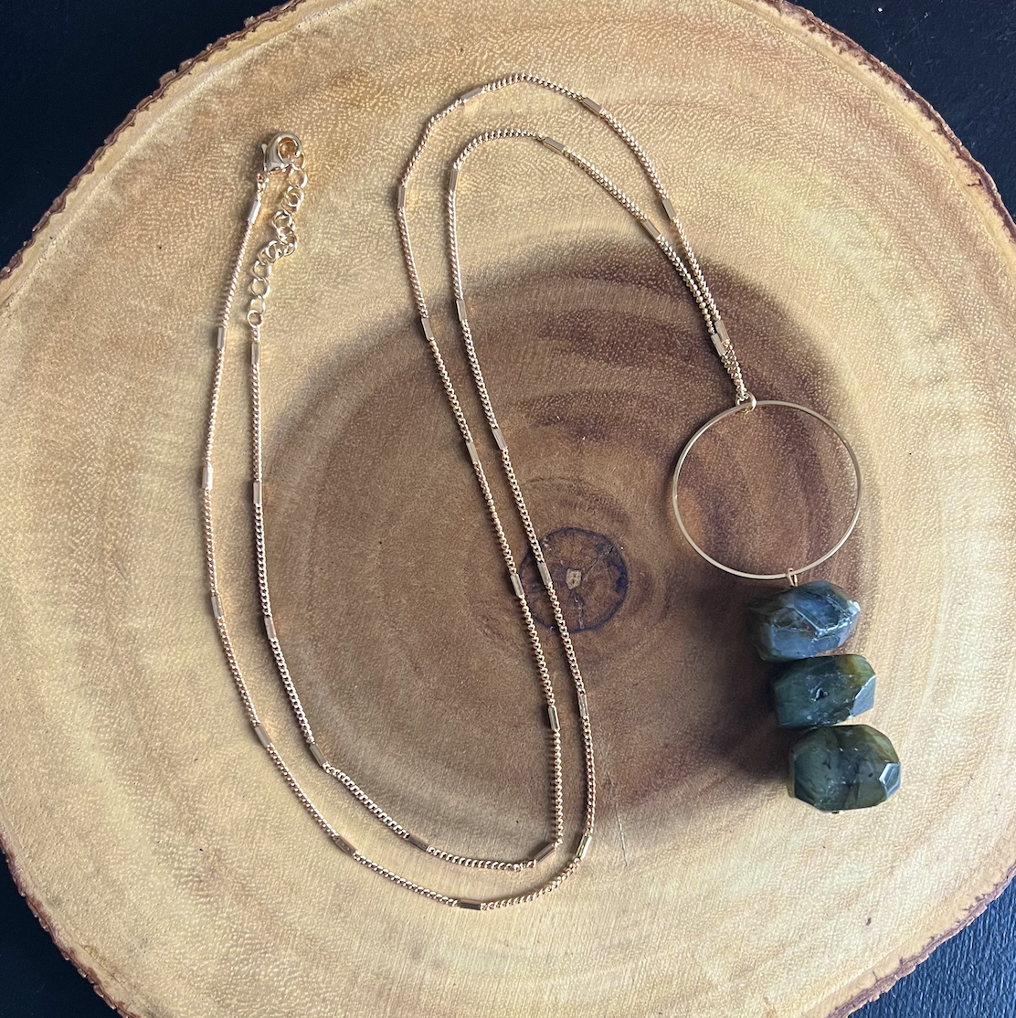 Labradorite Orb Necklace Long