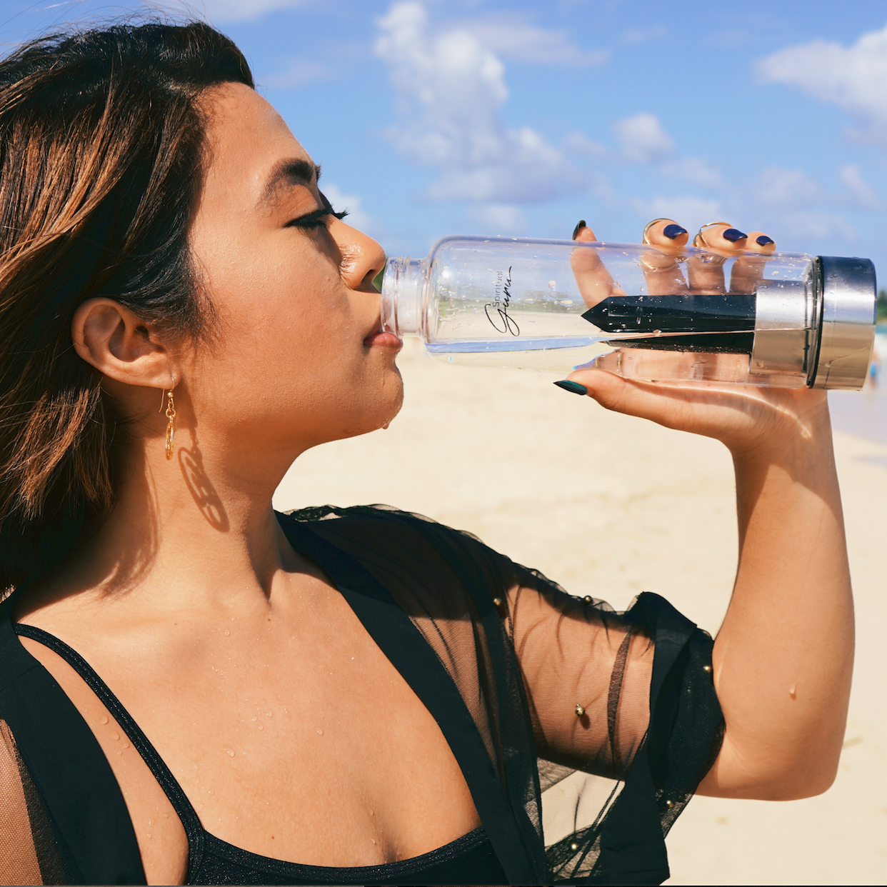 Black Obsidian Crystal Elixir Water Bottle
