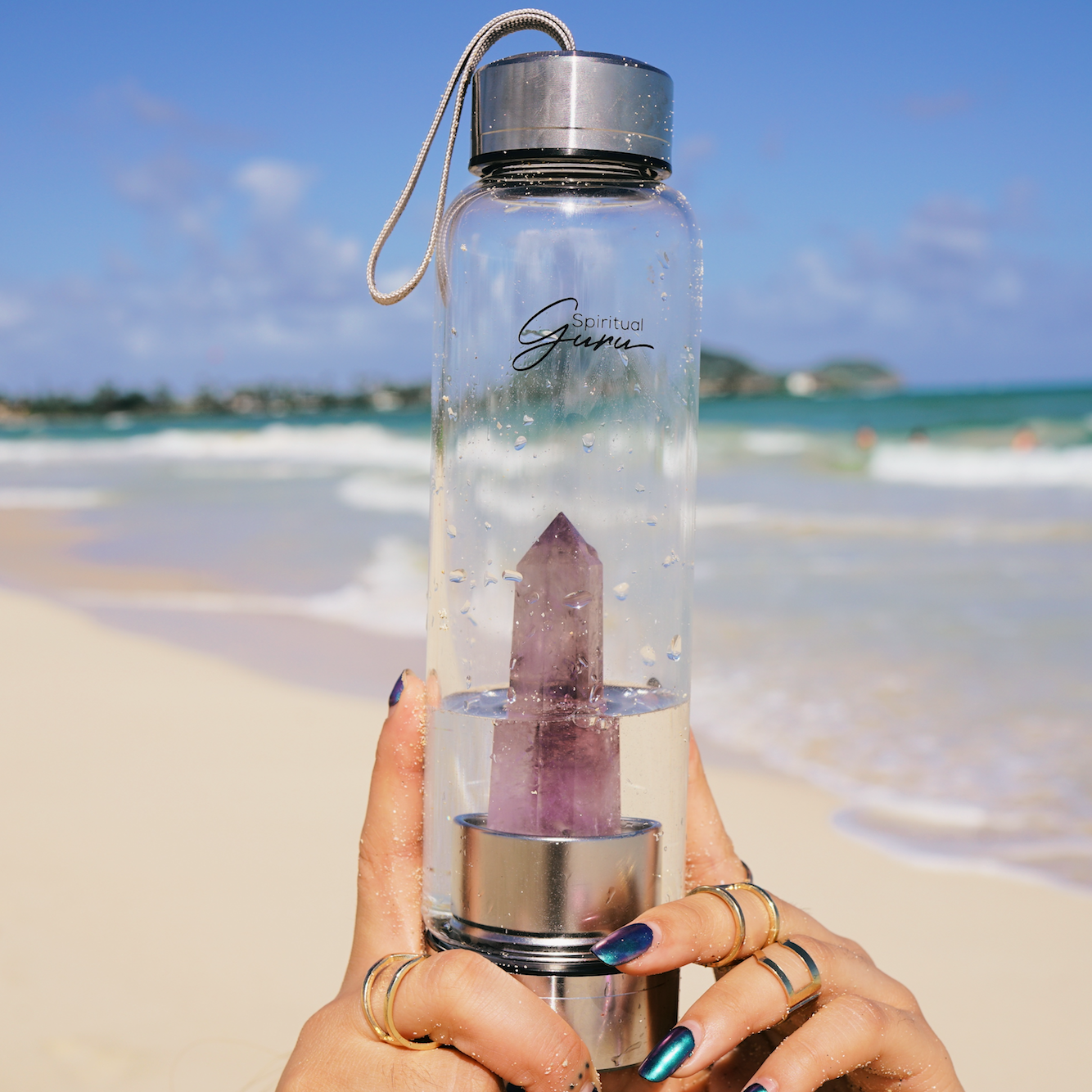 Amethyst Quartz Crystal Elixir Water Bottle