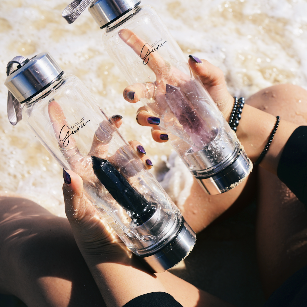 Black Obsidian Crystal Elixir Water Bottle