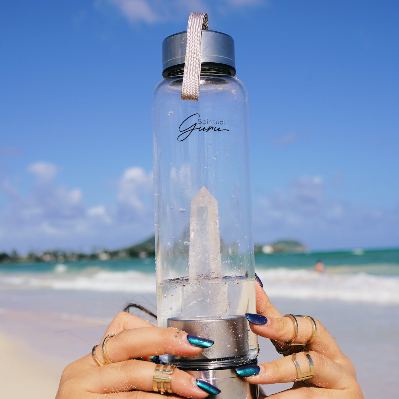 Clear Crystal Quartz Crystal Elixir Water Bottle
