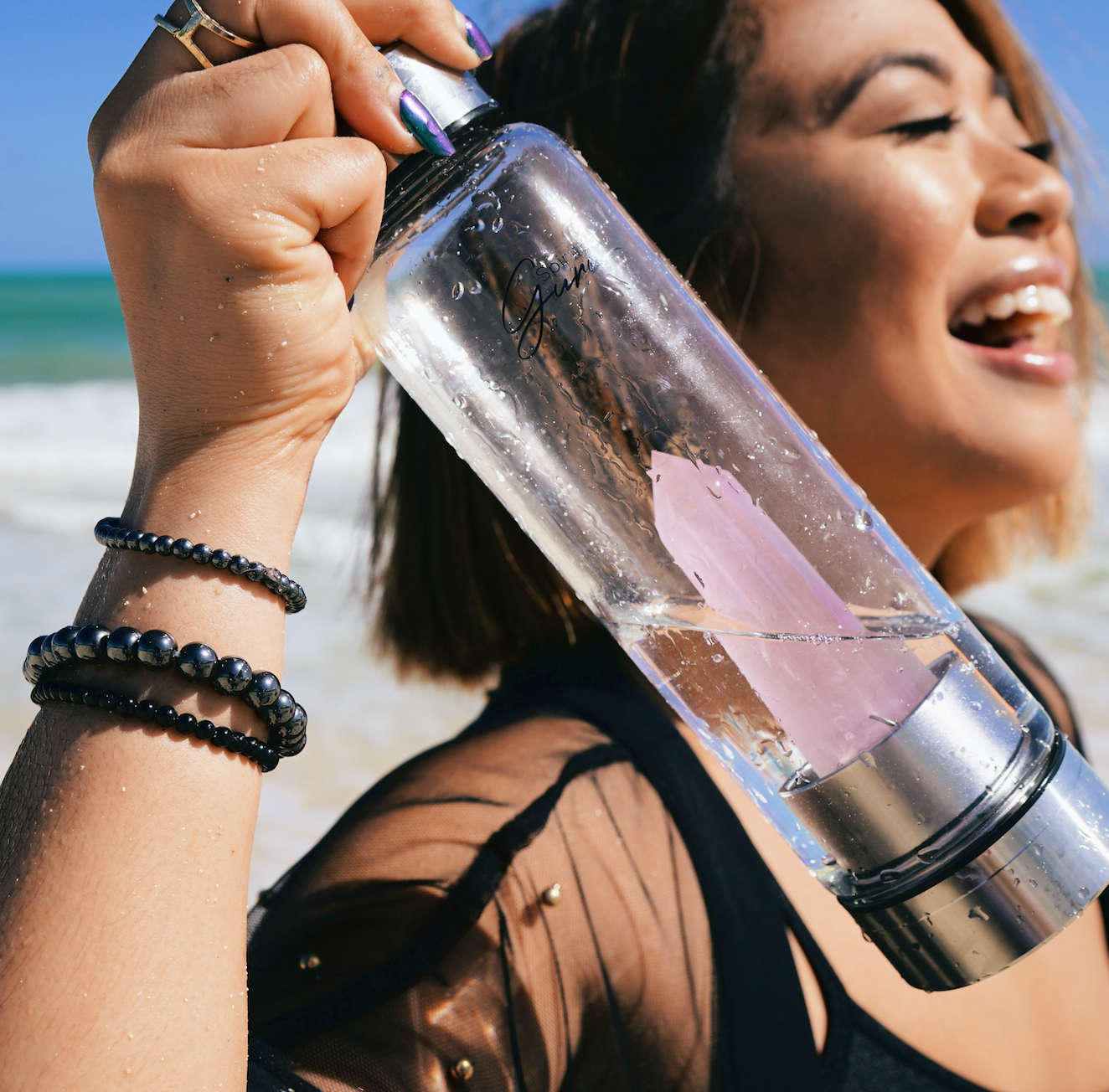Rose Quartz Crystal Elixir Water Bottle