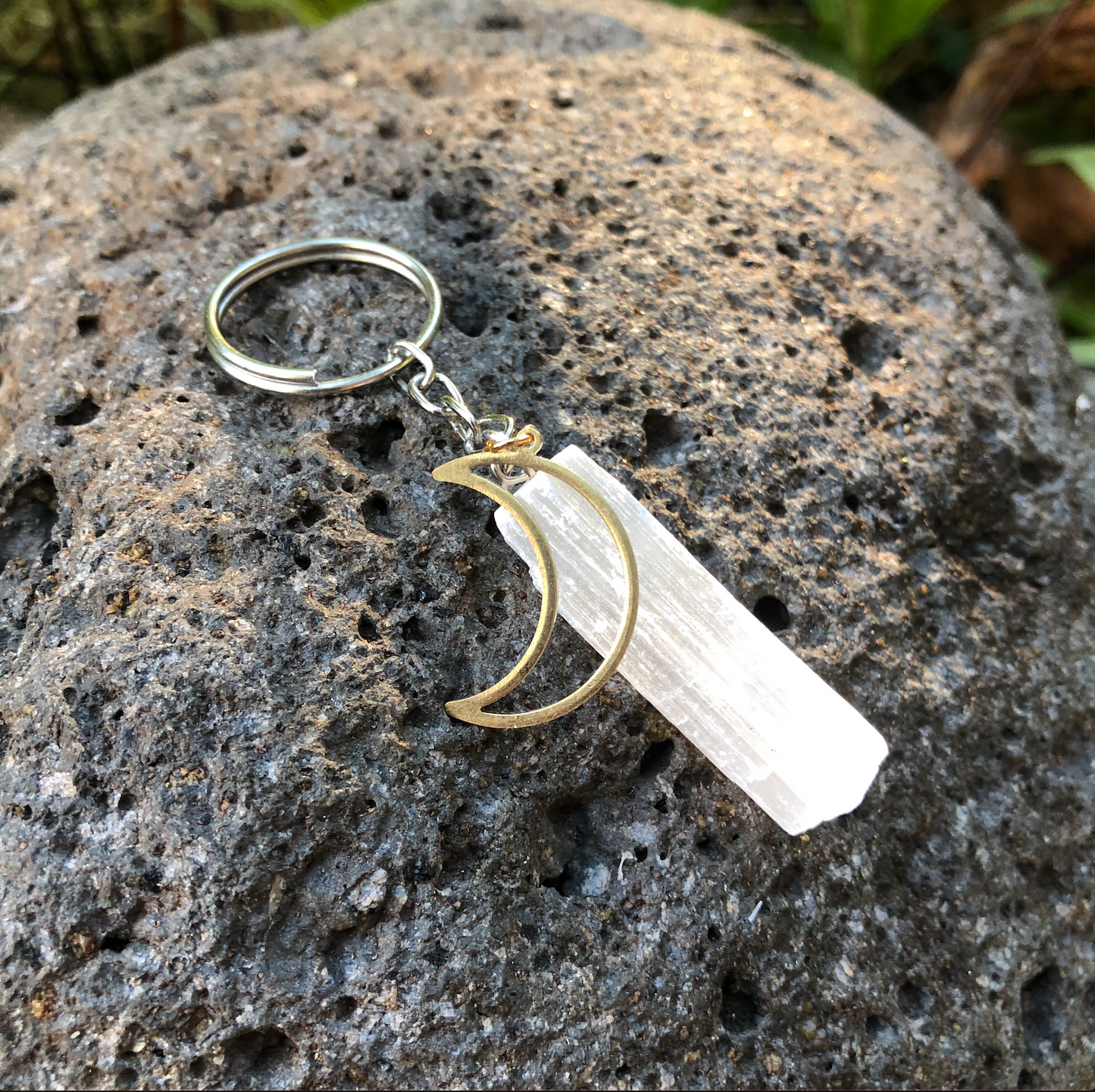 Selenite Rough Gemstone Key Chain ~ "Aura Clearing"
