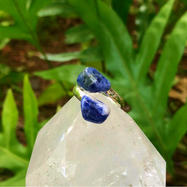 Sodalite Silver Plated Adjustable Wrap Ring