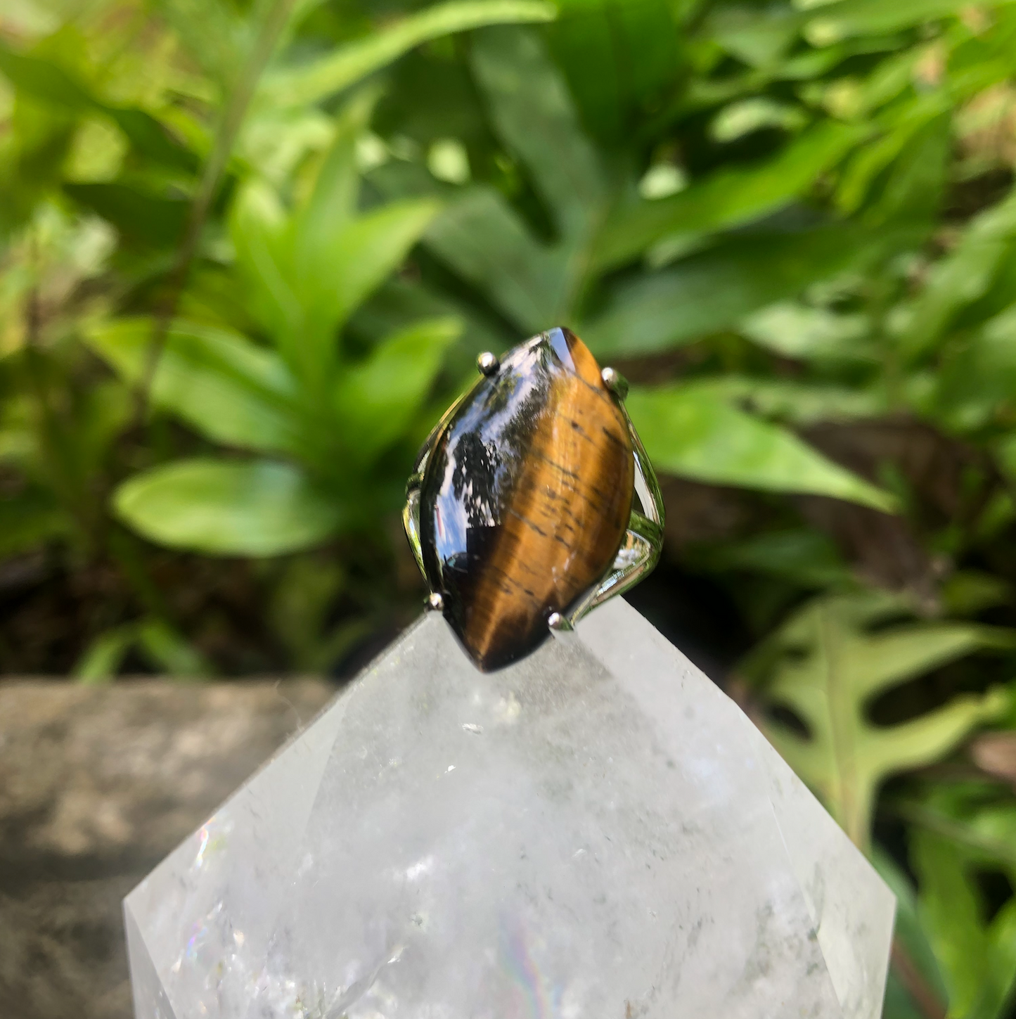 Tiger's Eye Gemstone Marquis Adjustable Ring